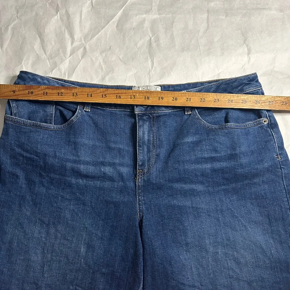 Fat Face Denim Shorts Womens Size 12 Blue‎ Casual Whiskering Bermuda Dark Wash